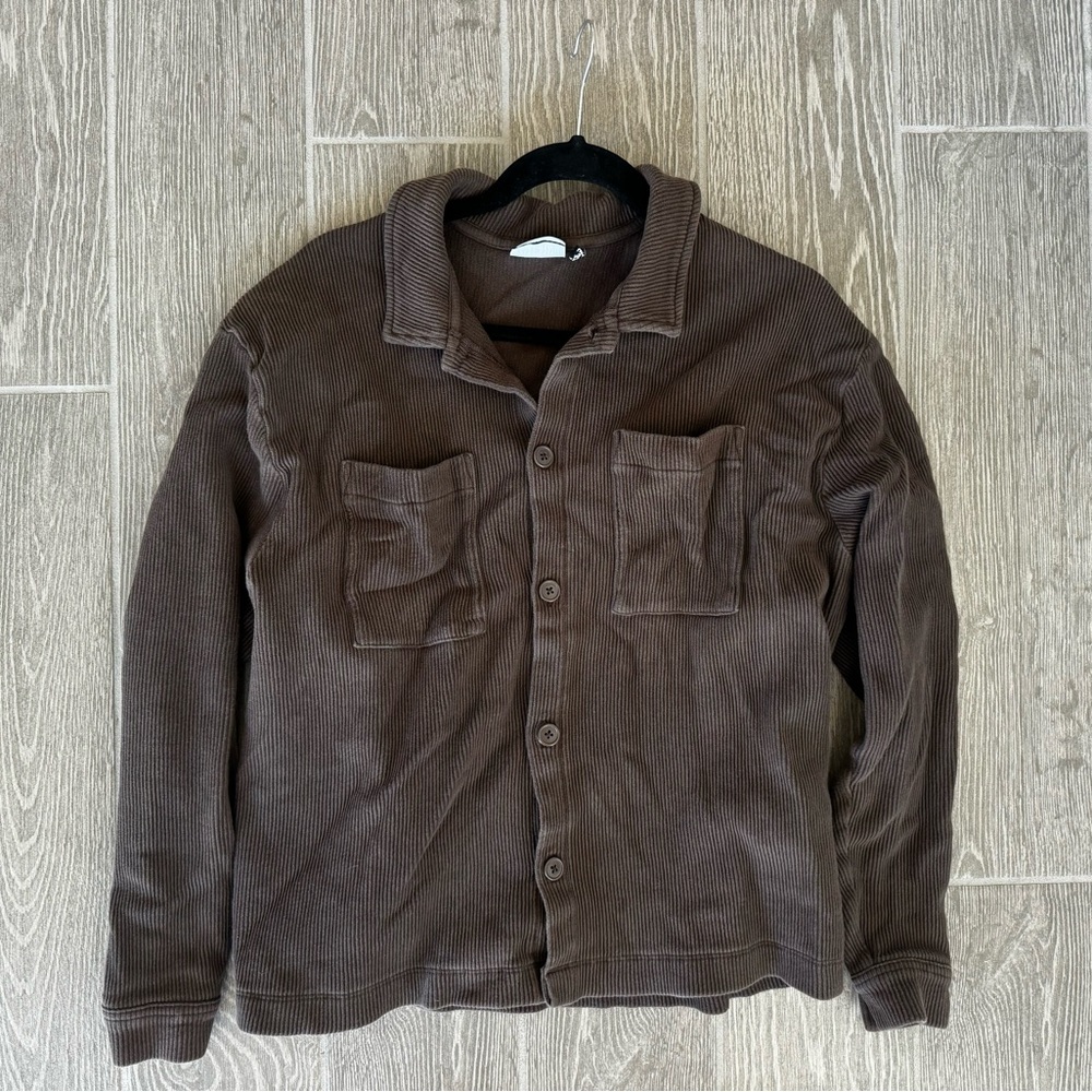 Mens asos dark brown ribbed long sleeve shacket top size large